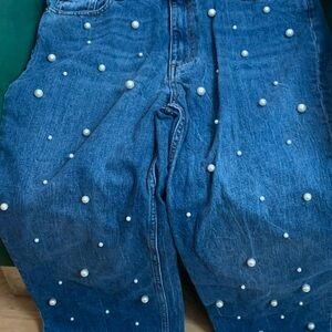 Blue Pearl-Embellished Women’s Jeans